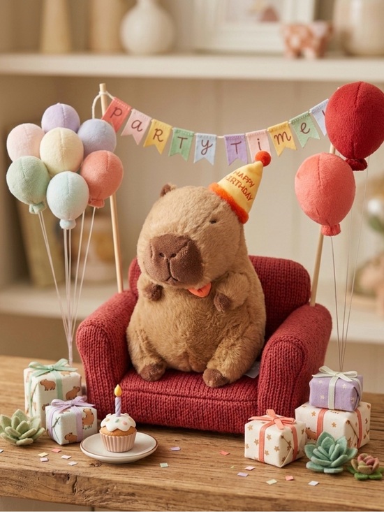 Capybara Other - Plush Kawaii Brown Birthday Capybara Stuffed Animal